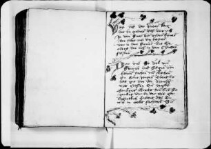 Buchschmuck In Federzeichnung Initialen mit Fadenranken und Dreiblattblüten; Zeilenfüllungen und im Seitenrand Rankenstücke aus Dreiblattblüten