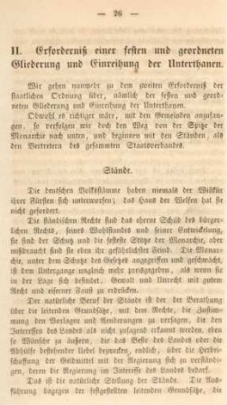 II. Erforderniß einer festen und geordneten Gliederung und Einreihung der Unterthanen.