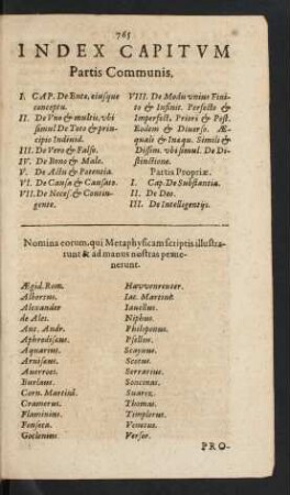 Index Capitum Partis Communis.