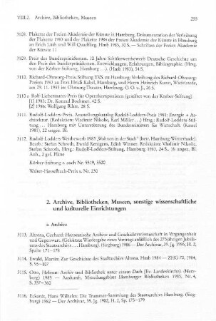 2. Archive, Bibliotheken, Museen, sonstige wissenschaftliche und kulturelle Einrichtungen