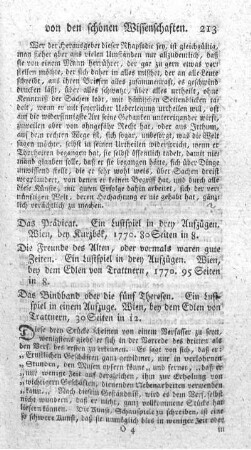 Die Freunde der Alten, oder vormals warewn gute Zeiten. Ein Lustspiel in drey Aufzügen.