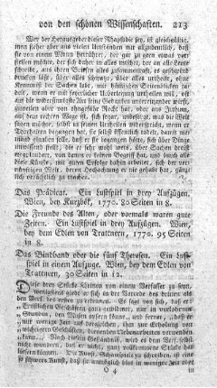 Die Freunde der Alten, oder vormals warewn gute Zeiten. Ein Lustspiel in drey Aufzügen.