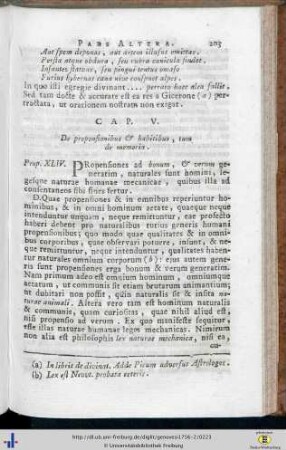 Caput V. De propensionibus et habitibus, tum de memoria.