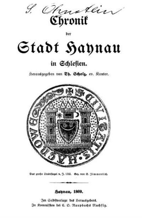 Chronik der Stadt Haynau in Schlesien