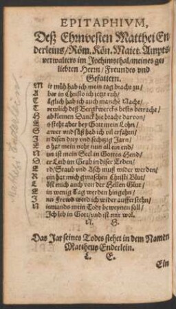 Epitaphium Deß Ehrnvesten Matthei Enderleins ...