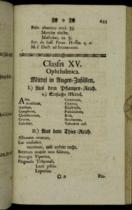 Classis XV. Ophthalmica. Mittel in Augen-Zufällen.