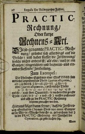 Practic-Rechnung / Oder kurtze Rechnens-Art.