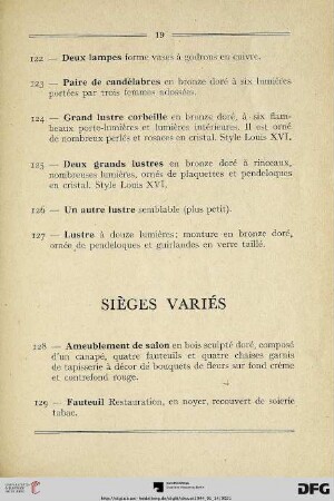 Sièges Variés (Nr. 128-134)