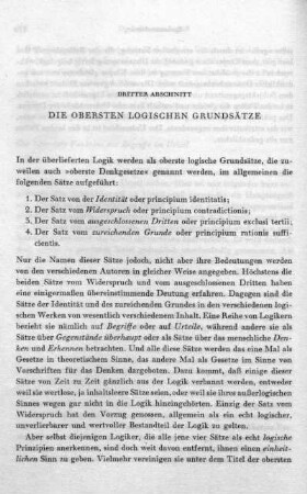 Die obersten logischen Grundsätze (III. Abschnitt)