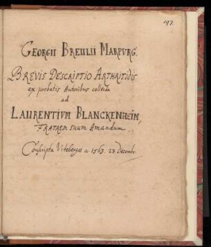 [Brief von Georg Breul an Laurentius Blanckenheim (1563)]