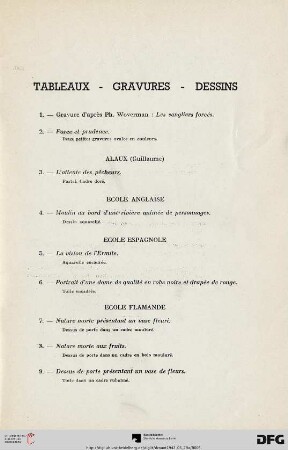 Tableaux - Gravures - Dessins (Nr. 1-17)