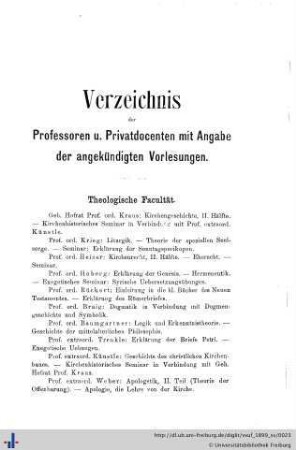 Verzeichnis der Professoren und Privatdocenten mit Angabe der angekündigten Vorlesungen.