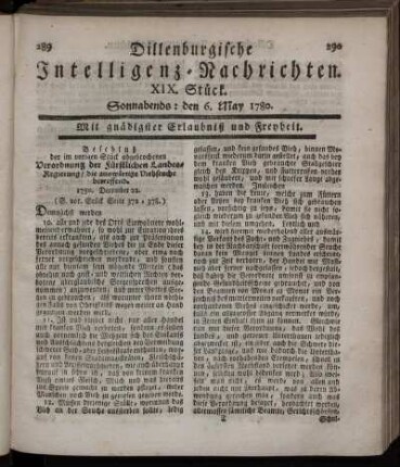 XIX. Stück. Sonnabends : den 6. May 1780.