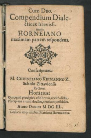 Compendium Dialectices brevissimum Horneiano maximam partem respondens