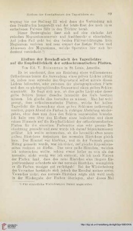 Einfluss der Beschaffenheit des Tageslichtes auf die Empfindlichkeit der orthochromatischen Platten