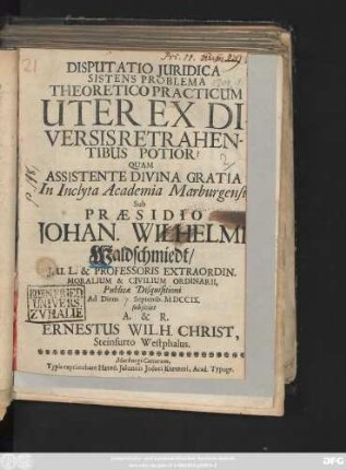 Disputatio Juridica Sistens Problema Theoretico Practicum Uter Ex Diversis Retrahentibus Potior?