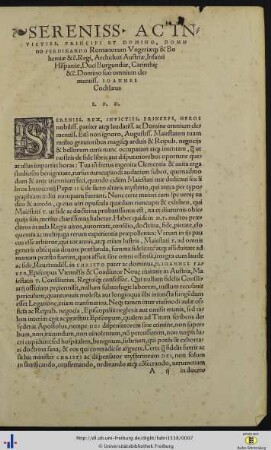 Serenissimo Ac Invictissimo Principi et Domino, Domino Ferdinando Iohannes Cochlæus Salutem Plurimum Dicit