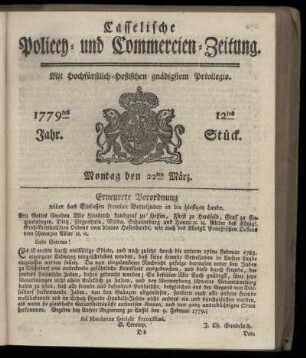 12tes Stueck, Montag den 22ten Maerz. 1779