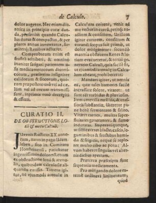 Curatio II. De Obstructione Lotii & metu Calculi.