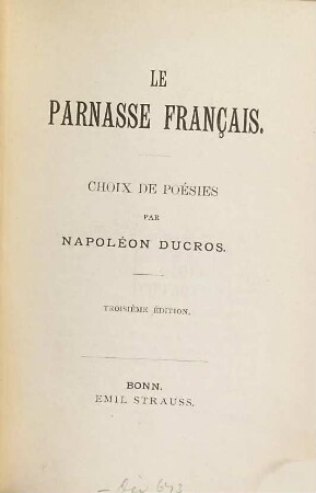 Le Parnasse français : Choix de poésies