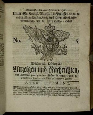 No. 5. Montags, den 4ten Februarii 1760.