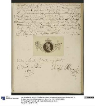 Handschriftliche Beschreibung zum Klebeband und Titelvignette, zu Heinrich von Kleist "Der zerbrochene Krug"