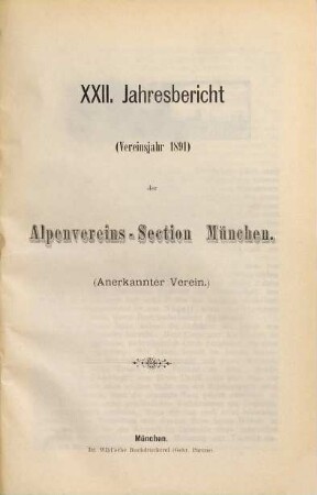 Jahresbericht : Vereinsjahr ... 22. 1891