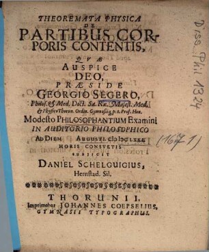 Theoremata Physica De Partibus Corporis Contentis