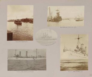 links oben: Torpedoboot rechts oben: Handelshafen Mitte: S. M. S. Niobe links unten: S. M. S. Niobe rechts unten: S. M. S. Niobe