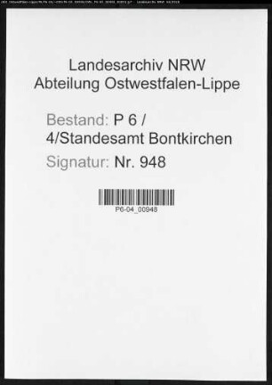 Sterberegister Standesamt Bontkirchen