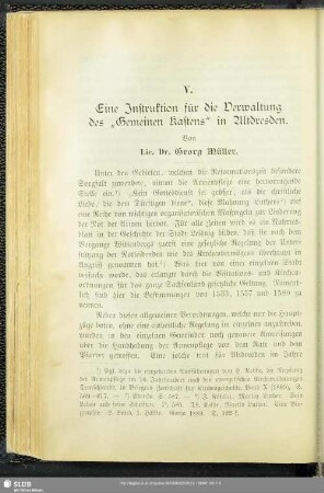 V. Eine Instruktion für die Verwaltung des "Gemeinen Kastens" in Altdresden