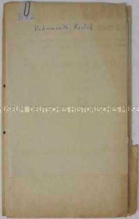 Mappe mit Abschriften von Dokumenten zur Anklage von Wilhelm Keitel - Sachkonvolut Nürnberger Prozesse (englisch, deutsch)