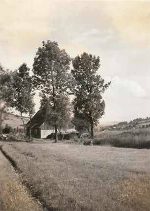 Zittauer Gebirge. Nieder-Lichtenwalde, südlich von Waltersdorf. Umgebindehaus an der vom Lauschepaß kommenden Straße