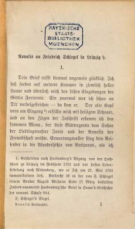 Novalis Briefwechsel mit Friedrich und August Wilhelm, Charlotte und Caroline Schlegel