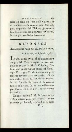 Réponses aux questions faites par M. de Chauvel.