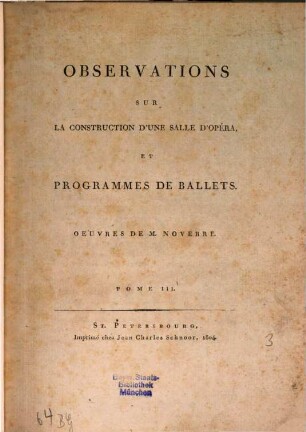Lettres sur la danse, sur les ballets et les arts, 3. (1804)