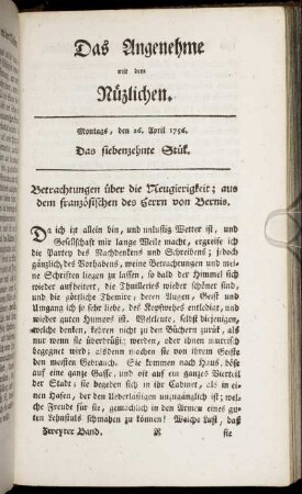 Das siebenzehnte Stück. Montags, den 26. April 1756.