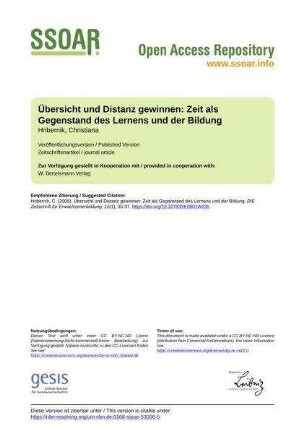 Übersicht und Distanz gewinnen: Zeit als Gegenstand des Lernens und der Bildung