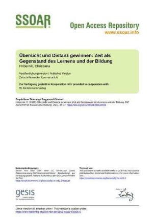 Übersicht und Distanz gewinnen: Zeit als Gegenstand des Lernens und der Bildung