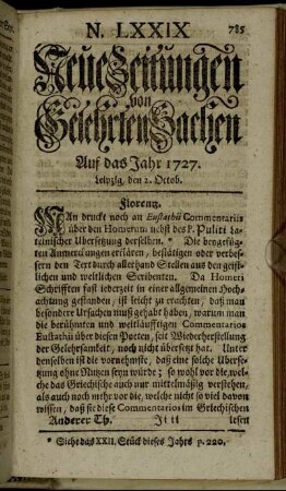 N. LXXIX. Leipzig, den 2 Octob. - N. LXXXVII. Leipzig, den 30 Octob.
