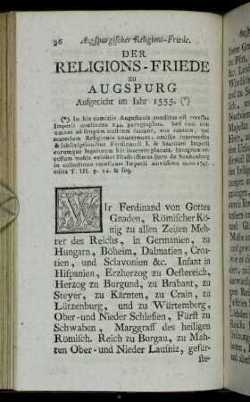 Der Religions-Friede zu Augspurg. Aufgericht im Jahr 1555.