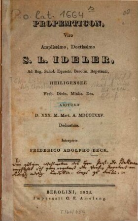 Propempticon, ... S. L. Ideler ... dedicatum