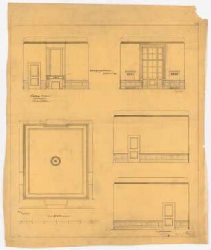 Wohnhaus Kretzer, Berlin-Tiergarten: Kleiner Salon: 4 Wandansichten und Deckengrundriss 1:25