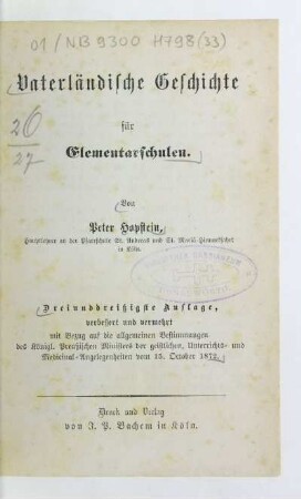 Vaterländische Geschichte für Elementarschulen