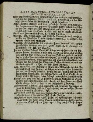 Libri Historici, Philosophici Et Artium Humaniorum.