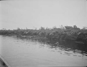 Horonai-gawa (Poronai) : Landschaftsausschnitt (Tundra) am Unterlauf. Blick vom Boot zum Ufer