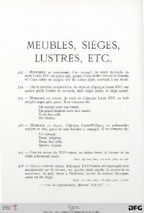 Meubles, Sièges, Lustres, etc. (Nr. 513-543)