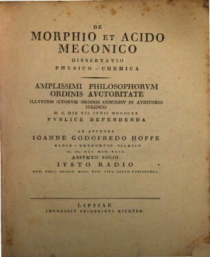 De morphio et acido meconico : dissertatio physico-chemica