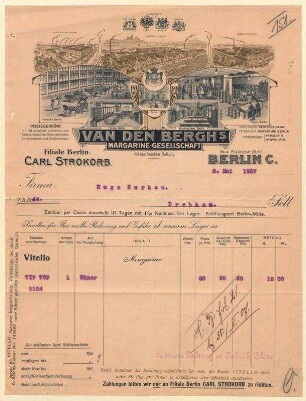 Brief der Firma van den Bergh`s, Margarine Gesellschaft - Filiale Berlin