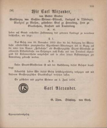 56. Expropriationsgesetz für die vorgedachte Bahn